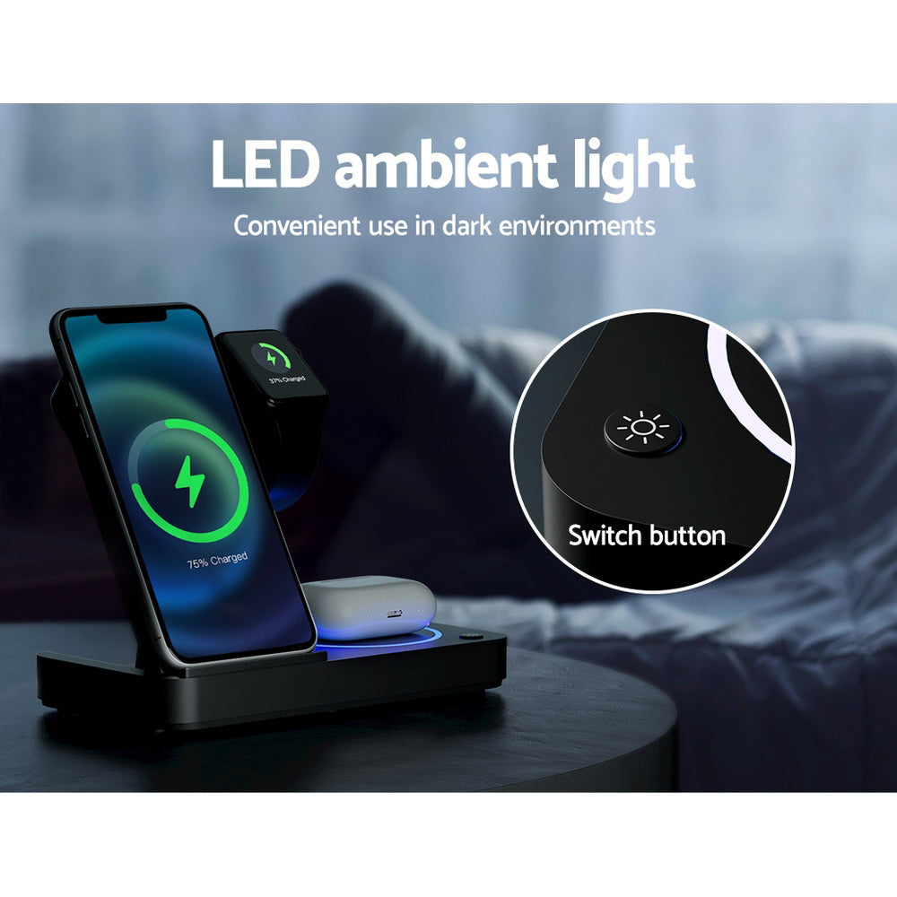 QuadCharger - 4 in 1 Wireless Charger - LED - Black