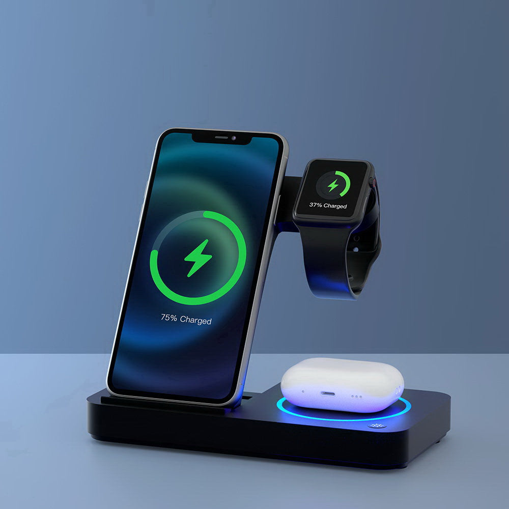 QuadCharger - 4 in 1 Wireless Charger - LED - Black