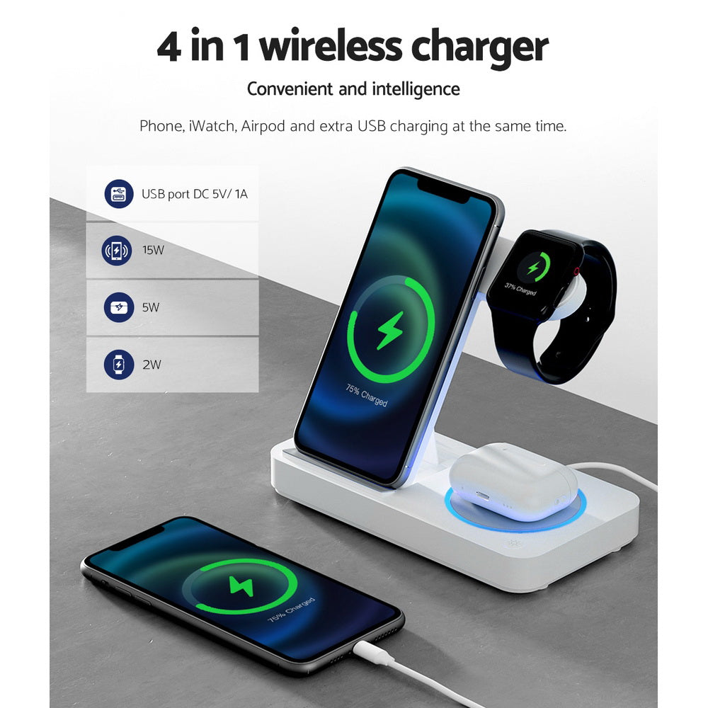 PowerHub 4 in 1 Wireless Charger - LED - White